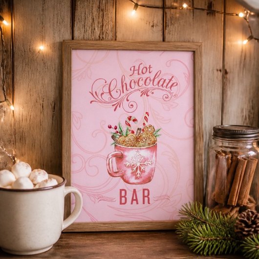 ピンクのクリスマスホットチョコレートバーのサイン ポスター