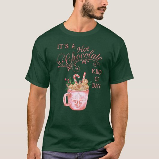 ピンクのクリスマスホットチョコレートマグ黒Tシャツ Tシャツ (正面)
