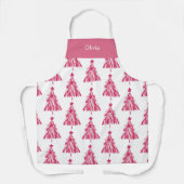 ピンクのクリスマスホリデーツリー エプロン (正面)