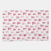 ピンクのクリスマスホリデーツリー キッチンタオル (横)