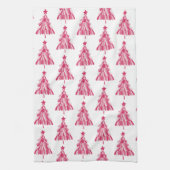 ピンクのクリスマスホリデーツリー キッチンタオル (縦)