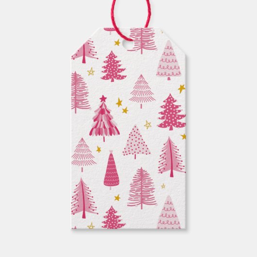 ピンクのクリスマスホリデーツリー ギフトタグ (正面)