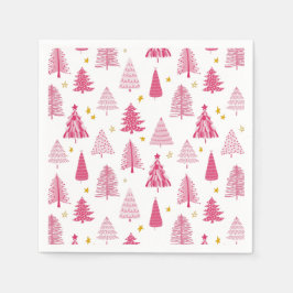 ピンクのクリスマスホリデーツリー スタンダードカクテルナプキン