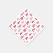 ピンクのクリスマスホリデーツリー スタンダードカクテルナプキン (角)