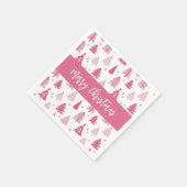 ピンクのクリスマスホリデーツリー スタンダードカクテルナプキン (角)