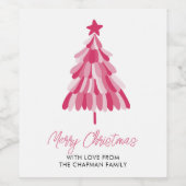 ピンクのクリスマスホリデーツリー ワインラベル (シングルラベル)
