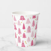 ピンクのクリスマスホリデーツリー 紙コップ (裏面)