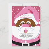 ピンクのクリスマスホリデーパーティーのブラックサンタクロース 招待状 (正面)