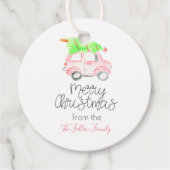 ピンクのクリスマスホリデーメッセージカードギフトラベル フェイバータグ (正面)