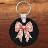 ピンクのクリスマスボウコケットクリスマスジンジャーブレッド女性 キーホルダー (正面)