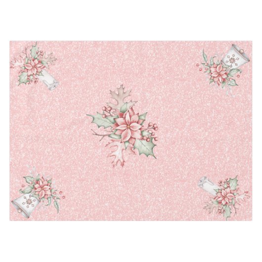 ピンクのクリスマスポインセチアグリッター背景7 テーブルクロス (正面(横))
