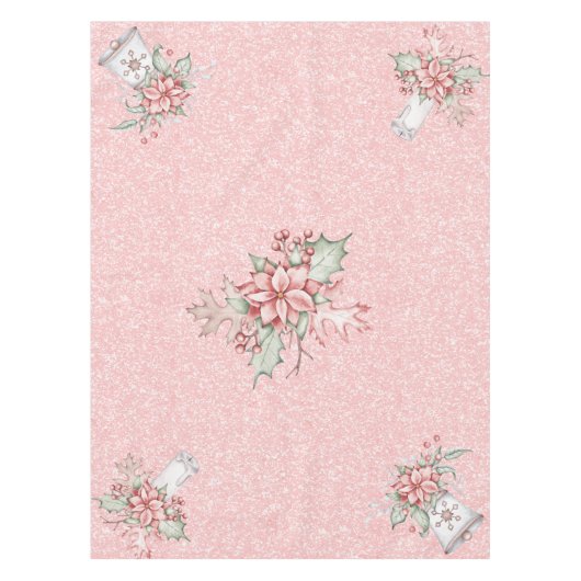 ピンクのクリスマスポインセチアグリッター背景7 テーブルクロス (正面)