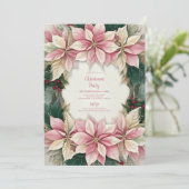 ピンクのクリスマスポインセチア冬の緑のパーティー 招待状 (スタンド正面)