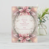 ピンクのクリスマスポインセチア冬結婚の緑 招待状 (スタンド正面)