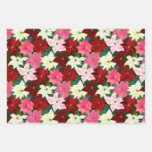 ピンクのクリスマスポインセティアス ラッピングペーパーシート (正面3)