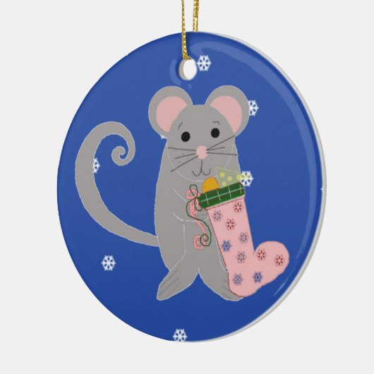 ピンクのクリスマスマウス セラミックオーナメント (左)