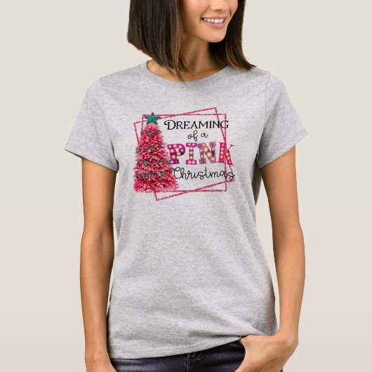 ピンクのクリスマスマーキーライトの夢を見ること Tシャツ (正面)