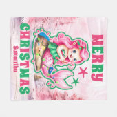 ピンクのクリスマスマーメイドパーソナライズされたキッズ名 フリースブランケット (正面(横))