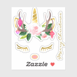 ピンクのクリスマスユニコーンまぶし〔雄ジカの〕枝角と鼻 シール