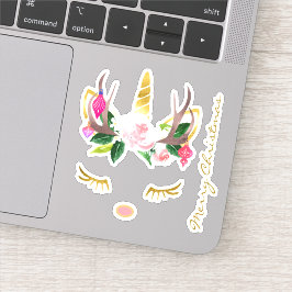 ピンクのクリスマスユニコーンまぶし〔雄ジカの〕枝角と鼻 シール