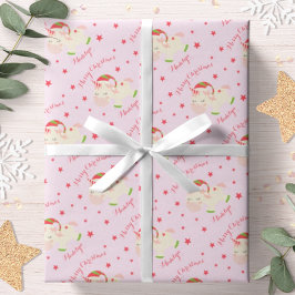 ピンクのクリスマスユニコーン ホリデー 名入れ ラッピングペーパー