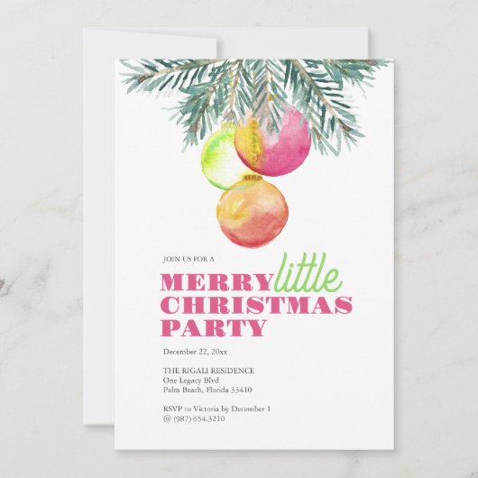 ピンクのクリスマスユニークパーティの招待状の水色 招待状 (正面)