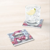 ピンクのクリスマスラブコースター スクエアペーパーコースター (インサイチュ)