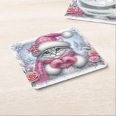 ピンクのクリスマスラブコースター スクエアペーパーコースター (アングル)