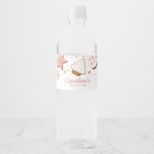 ピンクのクリスマスリトルクッキー赤ちゃんシャワー ペットボトルラベル (正面)