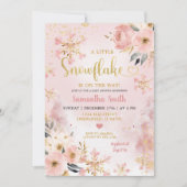 ピンクのクリスマスリトルスノーフレークフローラベビーシャワー 招待状 (正面)