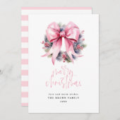 ピンクのクリスマスリースクリスマスウォーター色 シーズンカード (正面/裏面)