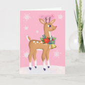 ピンクのクリスマスレトロルドルフのトナカイ折り畳みカード シーズンカード (正面)