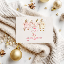 ピンクのクリスマスロッキング馬おむつラッフル エンクロージャーカード