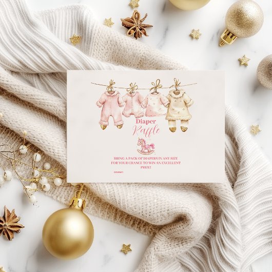 ピンクのクリスマスロッキング馬おむつラッフル エンクロージャーカード