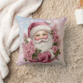 ピンクのクリスマスローズブーケサンタクロース クッション (ブランケット)