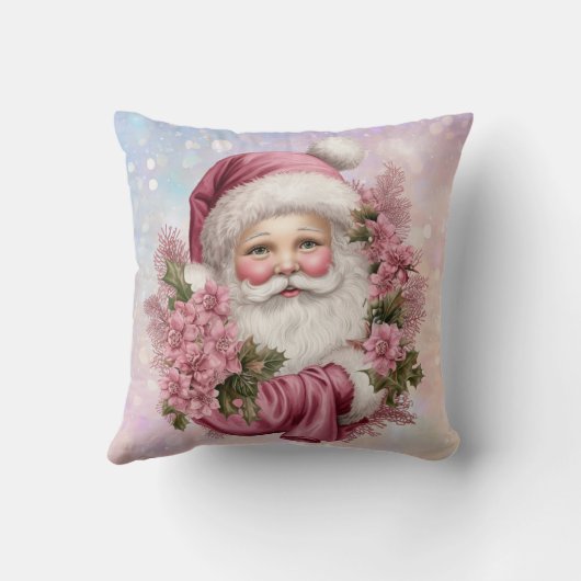ピンクのクリスマスローズブーケサンタクロース クッション (裏面)