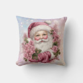 ピンクのクリスマスローズブーケサンタクロース クッション (正面)