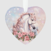 ピンクのクリスマスローズブーケホワイトホースキッズ オーナメント (正面)