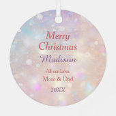 ピンクのクリスマスローズブーケホワイトホースキッズ メタルオーナメント (裏面)