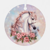 ピンクのクリスマスローズブーケホワイトホースキッズ メタルオーナメント (正面)