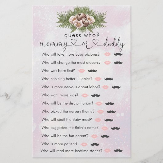 ピンクのクリスマス冬の赤ちゃんシャワー"誰を推測"ゲーム (正面)