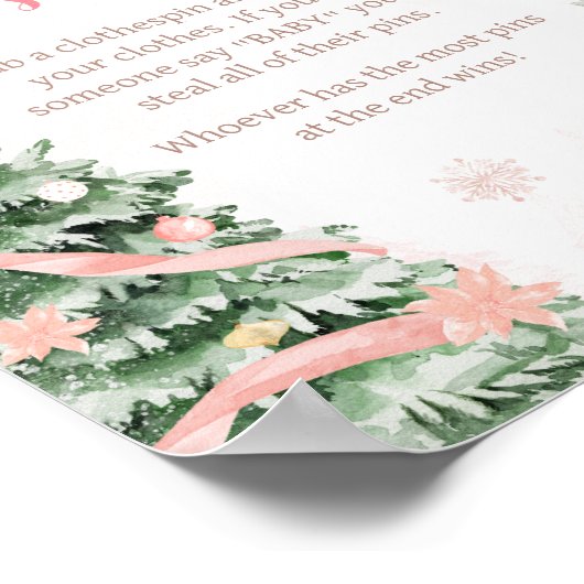 ピンクのクリスマス外は寒いベビー ポスター (角)