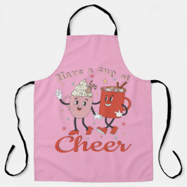 ピンクのクリスマス応援レトロを飲む エプロン