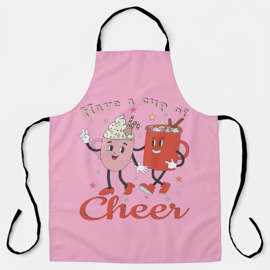 ピンクのクリスマス応援レトロを飲む エプロン (正面)