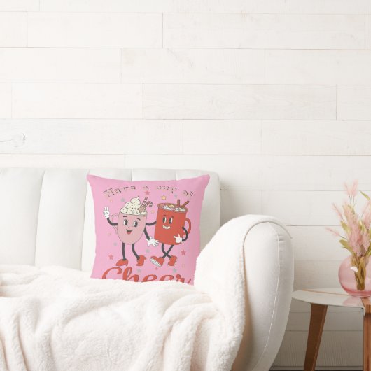 ピンクのクリスマス応援レトロを飲む クッション (ソファ)