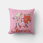 ピンクのクリスマス応援レトロを飲む クッション (正面)