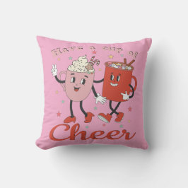 ピンクのクリスマス応援レトロを飲む クッション