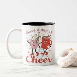 ピンクのクリスマス応援レトロを飲む ツートーンマグカップ