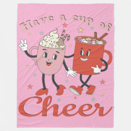 ピンクのクリスマス応援レトロを飲む フリースブランケット