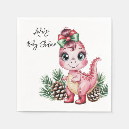 ピンクのクリスマス恐竜の女の子ベビーシャワー スタンダードカクテルナプキン